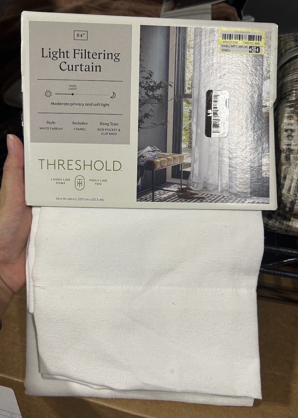 54"x84" Light Filtering Farrah Window Curtain Panel White - Threshold